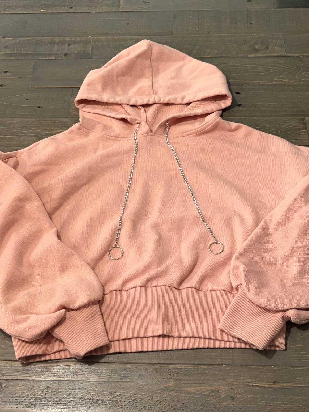 Wild Fable Women’s XL Pink Cropped Hoodie Chain Drawstring Balloon Sleeve
